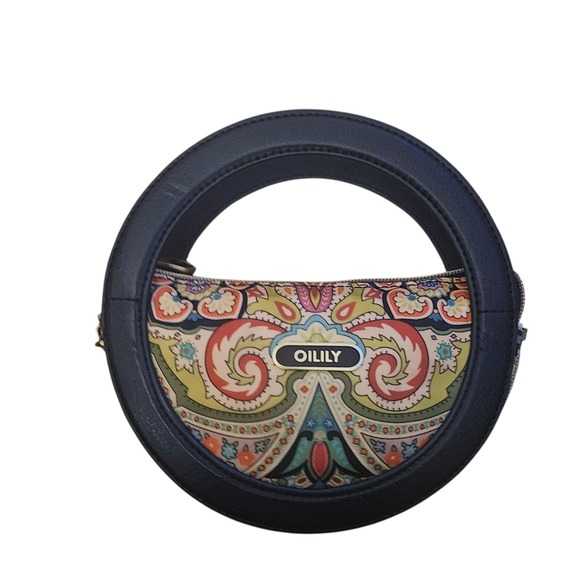 Oilily Paisley Backpack Round Handle Multicolor Travel Bag Boho Print Unique - Picture 1 of 6